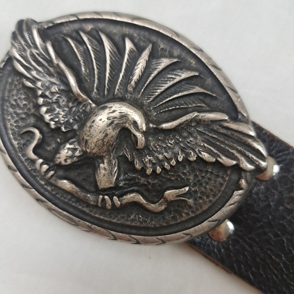 Eagle Belt Buckle Made in Italy with Leather Brown Belt 36in Vintage - Picture 5 of 13